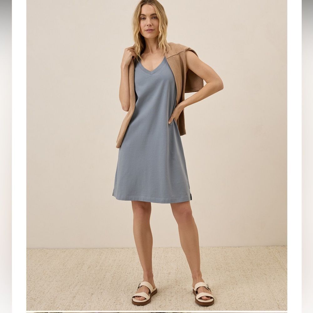 V-Neck Slip Dress in Dusty Blue